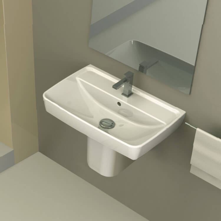 CeraStyle 035100U-S-PED-One Hole Rectangular White Ceramic Semi-Pedestal Sink
